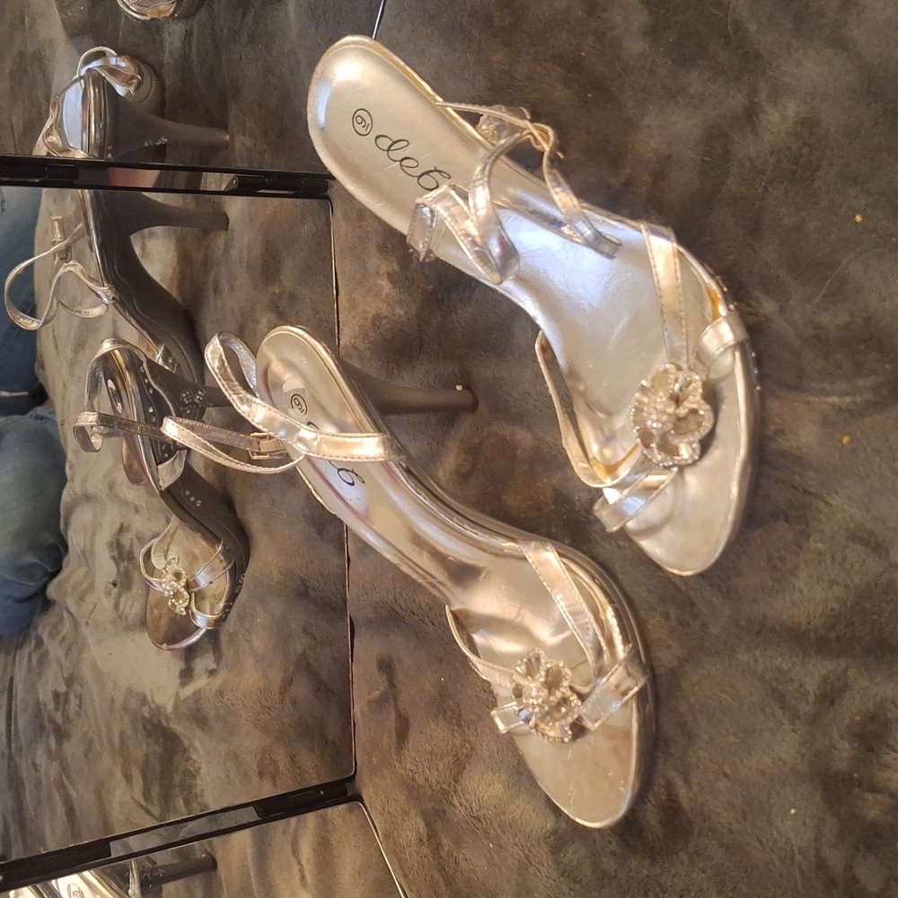 Silver strap heels size9